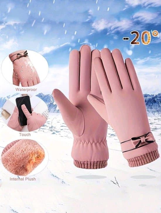 vinterhandsker - kvinder - Touchscreen - pink - one-size - vindtæt - vandtæt - handsker til vinter - opvarmede handsker