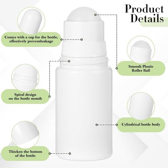 4-pack 50 ml påfyllningsbara plastflaskor med roll-on och lock för eteriska oljor och parfymer (vit)
