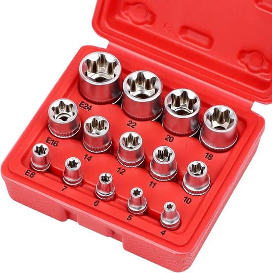 14-dele topnøglesæt - Ultimativt Torx topnøglesæt, udvendige sekskantede Torx toppe, E4 E5 E6 E7 E8 E10 E11 E12 E14 E16 E18 E20 E22 E24