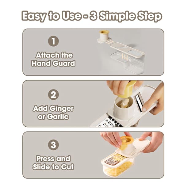2-pack 3-i-1 Mini Mandolinrivare & Vitlöks-/Ingefärsrivare med Handskydd (Vit)