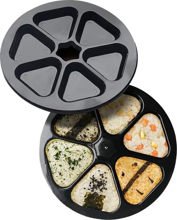 Sushiform, triangel, risbollsform, lunchlåda, japanskt sushiset, sushistämplare, risbollslåda