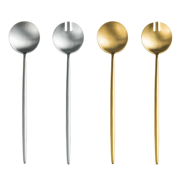 Salladsbestick i rostfritt stål - Serveringssked - Tvådelat set - Silver
