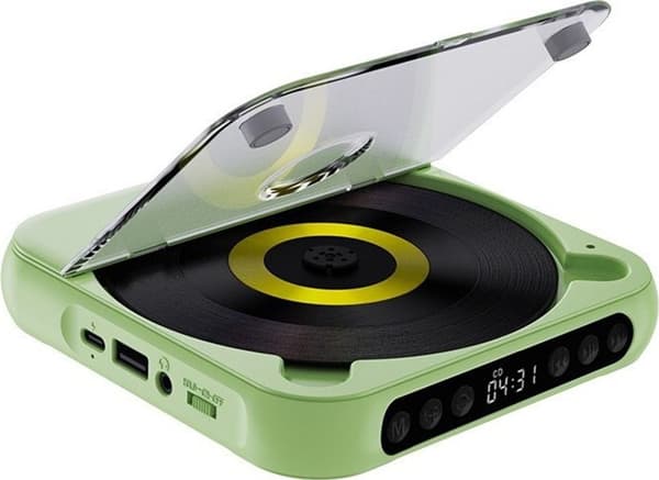 BT CD-spelare, stöder USB-C snabbladdning – Ultratunn & kompakt – Stöder MP3/WMA-format – Lämplig för användning på språng & hemma – Grön