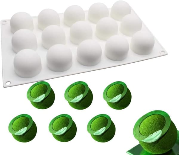 Silikonkakform D DIY-form för bakning av desserter och mousser, 15 sfäriska centrumhål