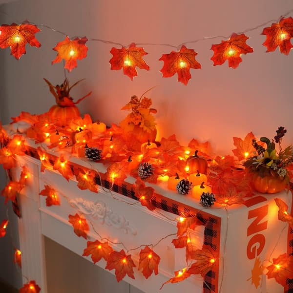 2-pak efterårshjemindretning Thanksgiving-lys Batteri 6 meter 40 LED-kranse Ahornblade Helligdage Efterårshøst Halloween