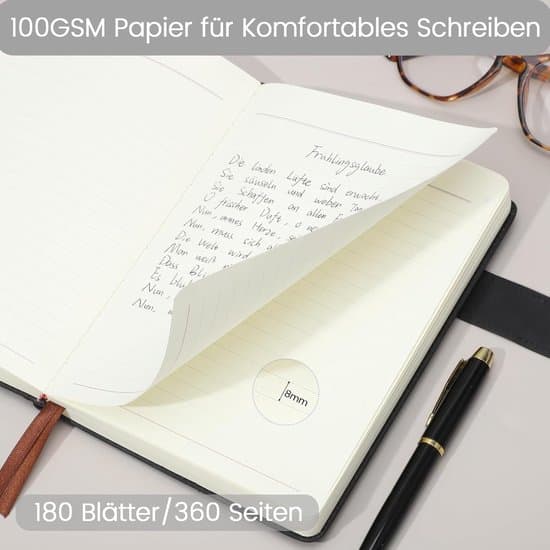 A5 foret hardcover PU læder notesbog (100 sider, trykknap, beige papir)