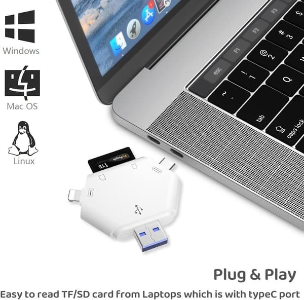 3-i-1 minneskortläsare iPad USB C USB A SD TF