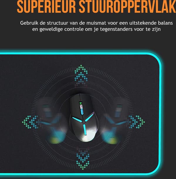 XXL gaming musemåtte 80 x 30 cm m/ RGB LED-belysning