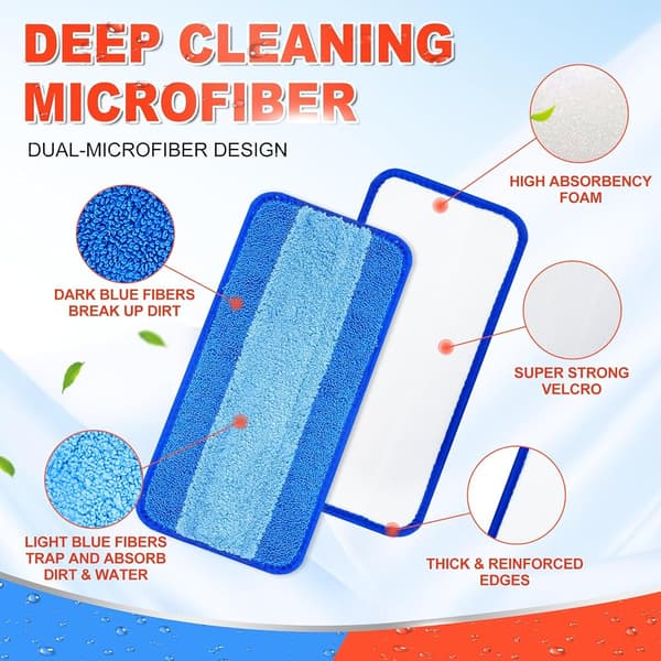 3-pack återanvändbara moppdynor i mikrofiber kompatibla med Wet Jet-moppar (blå)