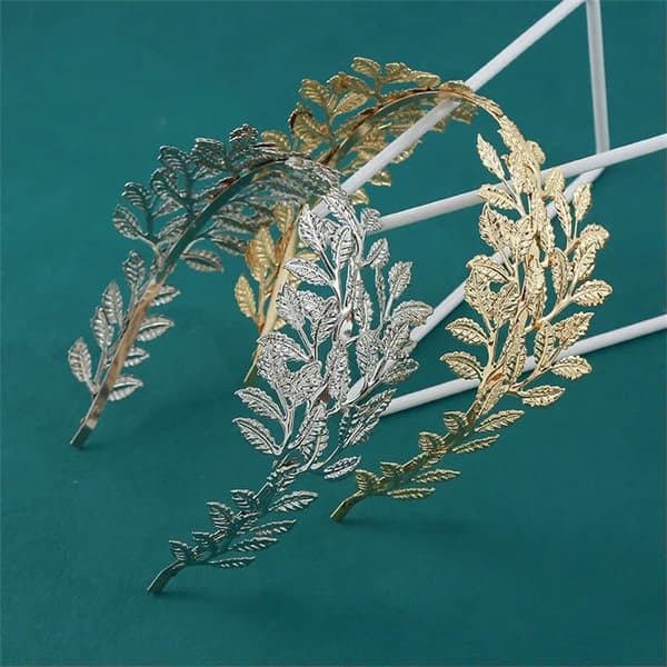 2 stykker romantiske og elegante bladpandebånd - guld + sølv