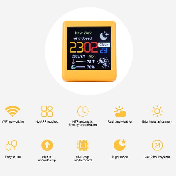 WiFi-klocka Skrivbords Digital Väderklocka Smart Väderstation Vit