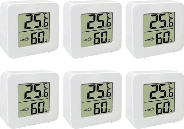 6-delad mini LCD digital termometer och hygrometer set, inomhustermometer, elektronisk termometer