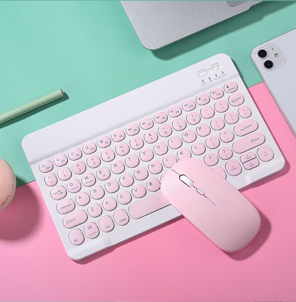 Trådlöst Bluetooth-tangentbord Mus Bärbara Retro Runda Knappar PC iPad Mac