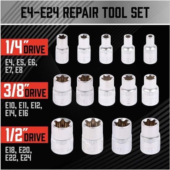 14-dele topnøglesæt - Ultimativt Torx topnøglesæt, udvendige sekskantede Torx toppe, E4 E5 E6 E7 E8 E10 E11 E12 E14 E16 E18 E20 E22 E24