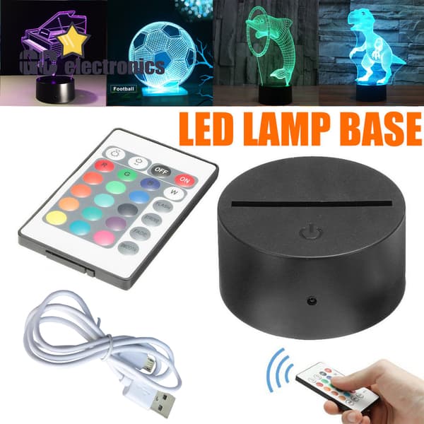 3D LED Natlys Base USB Touch 7-farveskiftende Panel Fjernbetjening