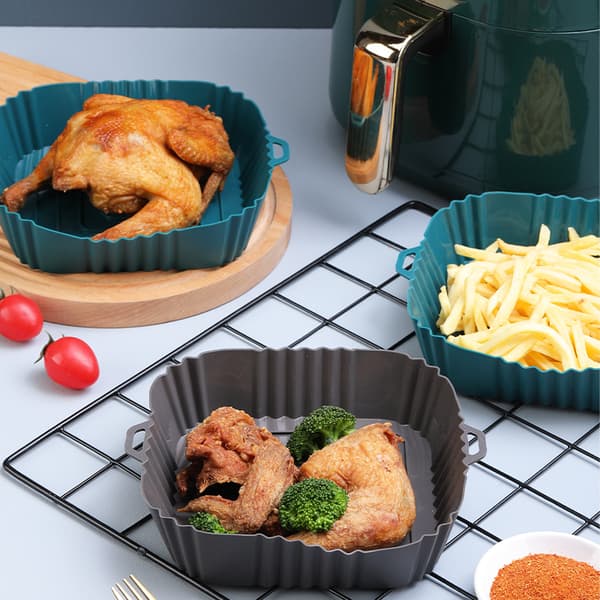 2-delad silikonbakform för AirFryer silikonkruka låda - Grå