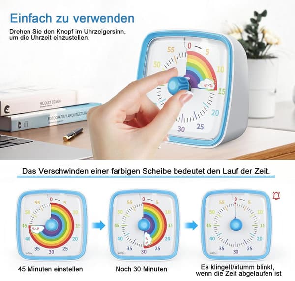 Visuell timer, 60-minuters nedräkningstimer, regnbågsmönster barntimer