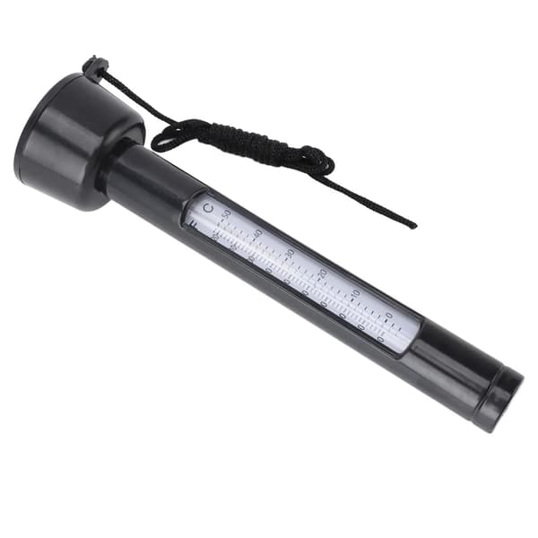 Flydende pooltermometer med snor – velegnet til pools, spabade og damme, sort.