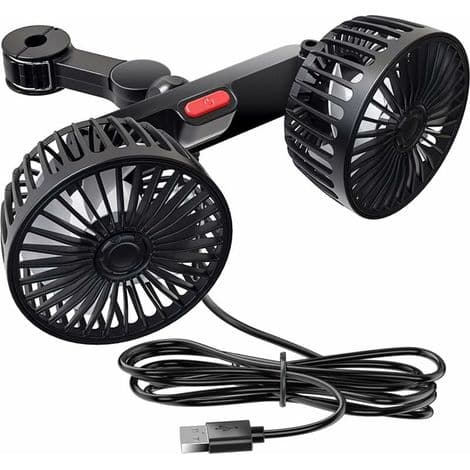 5V 2A Dobbelt-hoved Bilventilator, USB Ventilator Køler, 3-Hastighed, Kraftig Luftstrøm