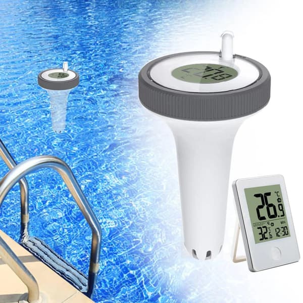Trådløst flydende pooltermometer, vandtæt og støvtæt, med LCD-display.