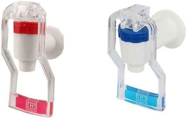2 hem plast tryckknapp vatten dispenser kranar, blå + röd transparent
