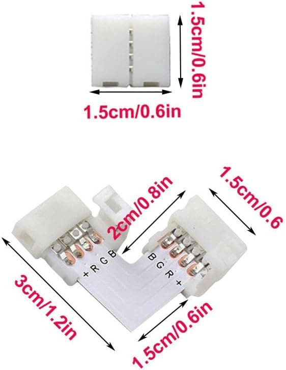 20-delt LED-strip tilbehørssæt: 4-bens L-stik, gapless stik til 10 mm SMD 5050