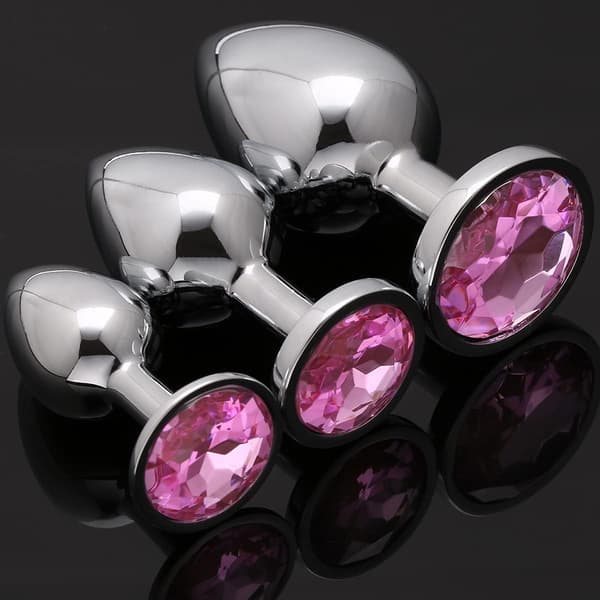 3-delad lyxig smyckesdesign fetish analplugg (rosa)