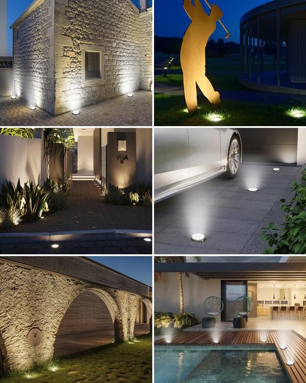6-pak solcelle gulvlamper, udendørs, 8 LED solcelle disklys, IP65 WP, flade solcellelamper, stibelysning, solcelledrevet, egnet