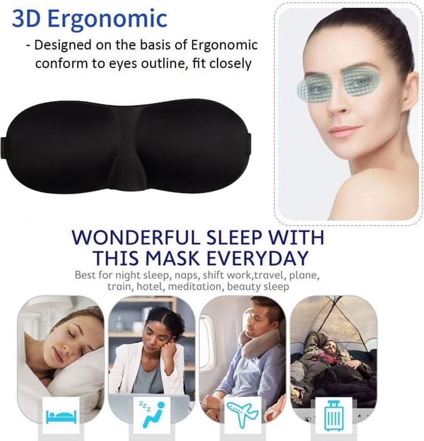 Sovmask, 3-pack, ljusblockerande 3D-ögonmask, sovmask för sidosovare