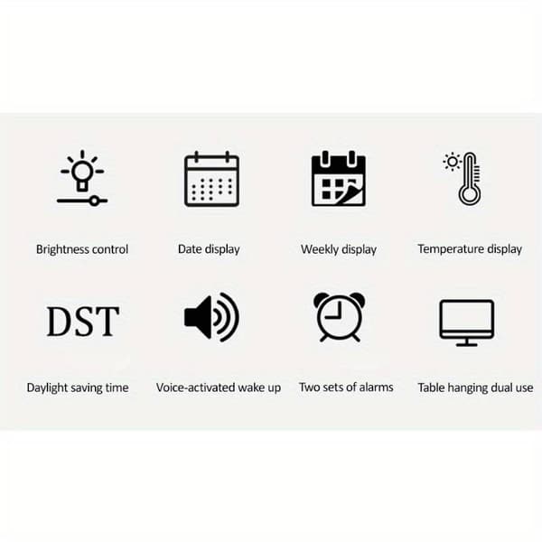 LED digital väggklocka - USB-driven, med dubbla larm, temperatur- och datum-/dagvisning - Svart + Orange