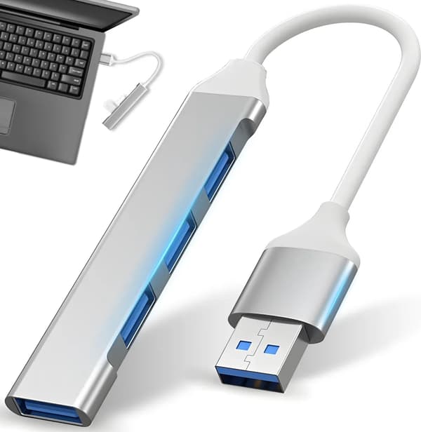 4-ports USB 3.0 hub, datahub, USB-forlænger op til 5 Gbps, 4-ports splitter dockingstation til PC, bærbar computer