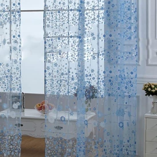 Skira blommiga tyllgardiner för vardagsrum och sovrum - eleganta tyllgardiner (100cm*250cm - blå)