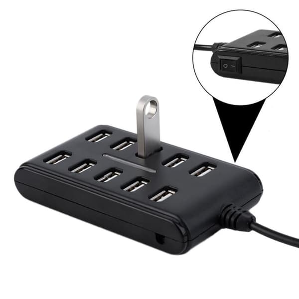 10-portars driven USB 2.0 höghastighets USB-splitter ST-förlängare