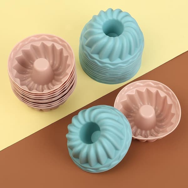 20 Mini Bundt-formede Silikonebageforme, Små Bageforme, Muffinsforme, Genanvendelige, 6,5 cm Diameter, 2,8 cm Højde.