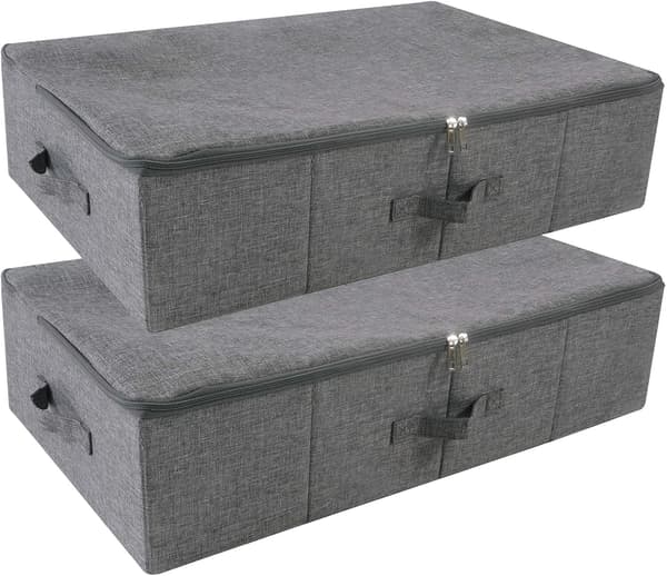 2-pack - Hopfällbar förvaringslåda under sängen med blixtlåsförsett lock - Grå