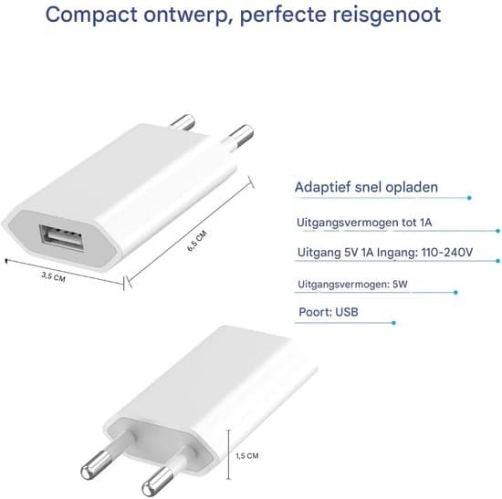 USB-adapter 3-pak, opladerstik, rejseadapter, 5V-1A opladerblok, hvid