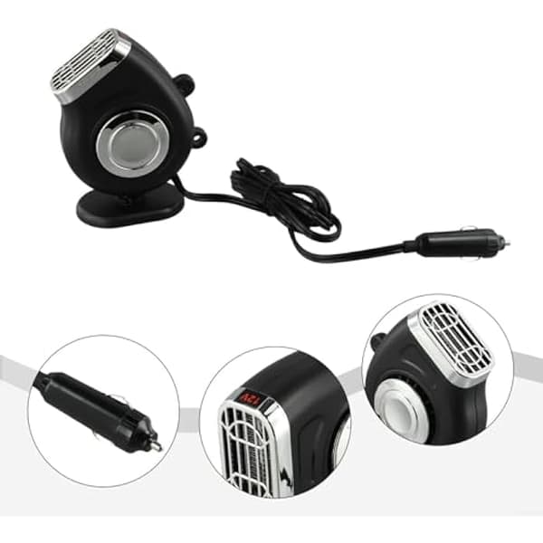 Elektrisk køretøjsvarmer til små biler, autocampere, både, camping og andre vinterrum (12V, sort)