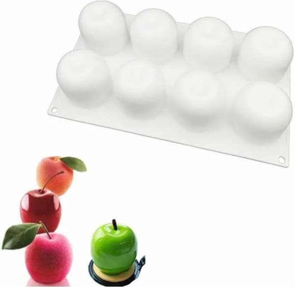 8 äppelformar i silikon, moussebakformar, fruktkakformar, chokladformar
