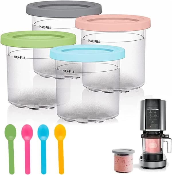 4-pack glassbehållare Ersättningspints Lock Skedar