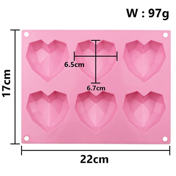 To Hjerte Kageforme 6-Huls 3D Hjerte Diamant Silikone Bageforme Cheesecake Mousse Bryllupschokolade Valentinsdag
