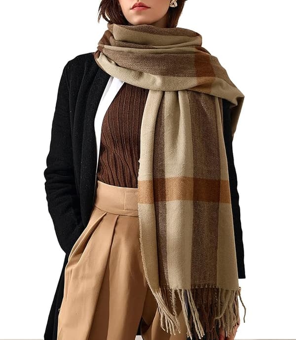 Vinterlång halsduk, rutig, kashmir, varm, stilren, lång, stickad, tofs, unisex.