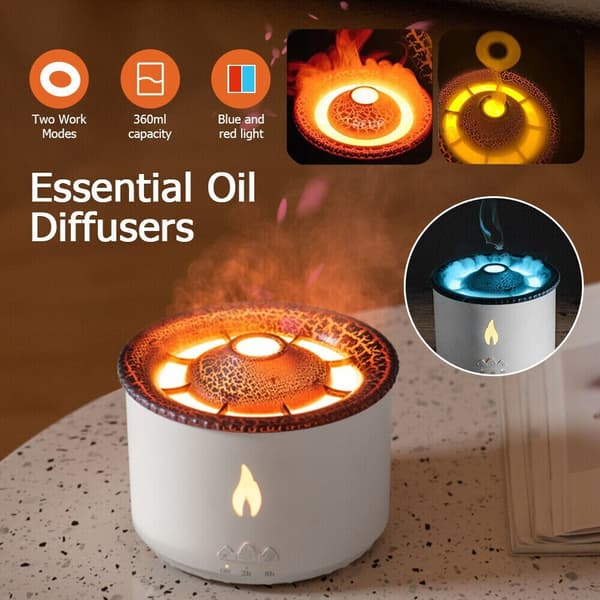 Æterisk Olie Diffuser Vulkan Flamme Stil Aroma Luftfugter Luftrenser Tåge