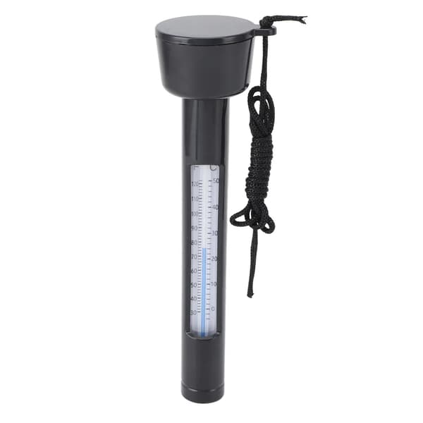 Flydende pooltermometer med snor – velegnet til pools, spabade og damme, sort.