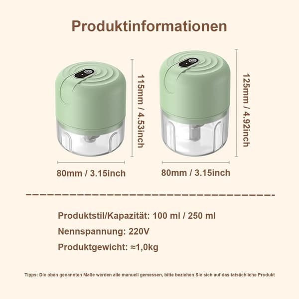 Elektrisk matberedare, 250 ml mini vitlökshackare, grönsakshackare, multifunktionell hackare
