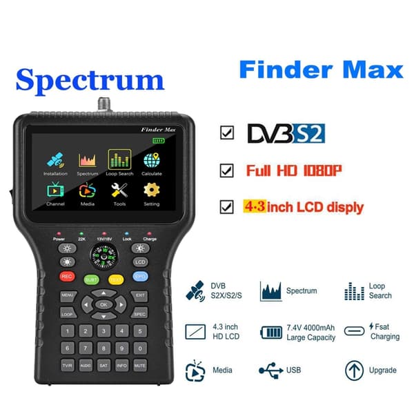 Maximum Satellitsignalsökare DVB-S/S2/S2X H.264/H.265 (8-bit) Satellitmätinstrument DVB-S/S2/S2X H.265 ACM