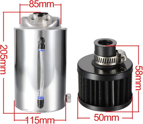2-liters oljeuppsamlingstank 15 mm 10 mm universell legering silver