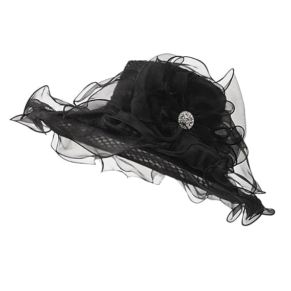 Elegant bryllupshat til kvinder med bred skygge og solbeskyttelse (sort)