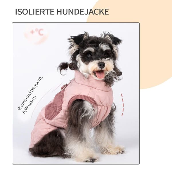 Hundjacka, varm vinterkappa med dragkedja, rosa, storlek M