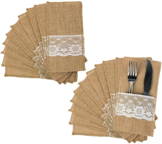 20-delt linned blonde bestik opbevaringspose serviet holder