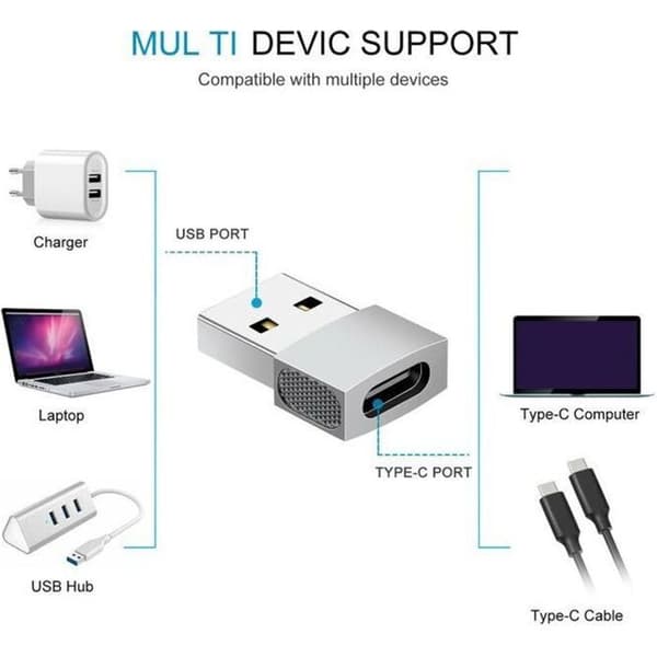 USB-C til USB Sølv Adapter